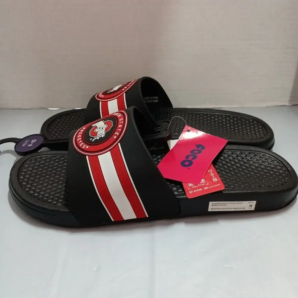 Ohio‎ State Buckeyes FOCO Stripe Raised Slides Sandals Men’s US M 9-10